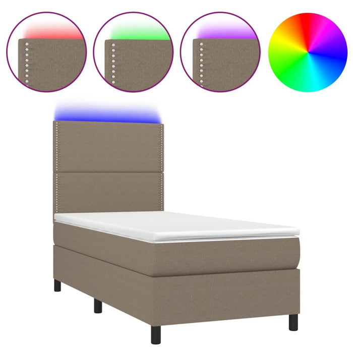 Letto a Molle con Materasso e LED Tortora 90x200 cm in Tessuto cod mxl 60499