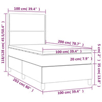 Letto a Molle Materasso e LED Grigio Scuro 100x200cm in Tessuto 3134774