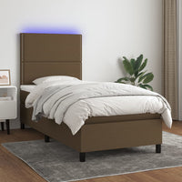 Letto a Molle Materasso e LED Marrone Scuro 100x200 cm Tessuto 3134776