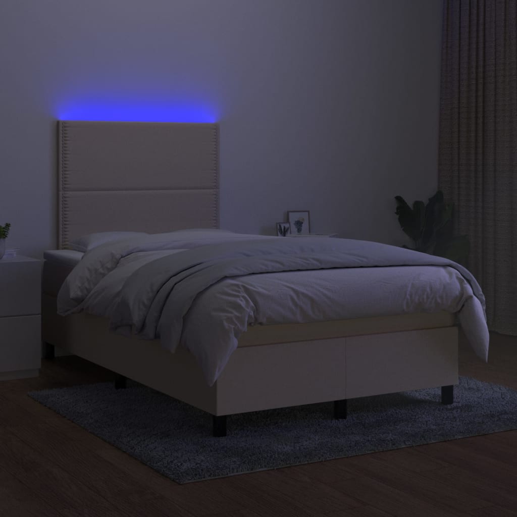 Letto a Molle con Materasso e LED Crema 120x200cm in Tessuto cod mxl 58288