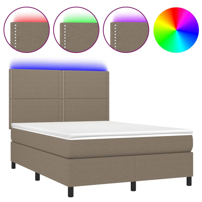 Letto a Molle con Materasso e LED Tortora 140x190 cm in Tessuto 3134793