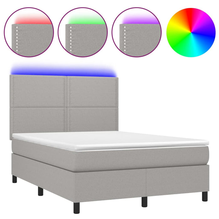 Letto a Molle Materasso e LED Grigio Chiaro 140x200 cm Tessuto 3134797