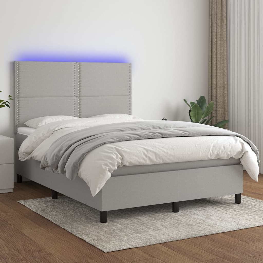 Letto a Molle Materasso e LED Grigio Chiaro 140x200 cm Tessuto cod mxl 37300