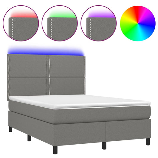 Letto a Molle Materasso e LED Grigio Scuro 140x200cm in Tessuto cod mxl 40175