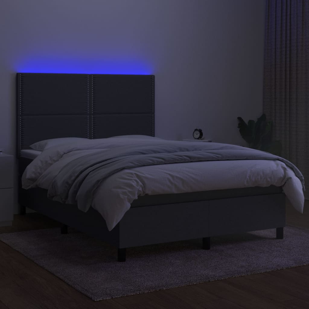 Letto a Molle Materasso e LED Grigio Scuro 140x200cm in Tessuto cod mxl 40175