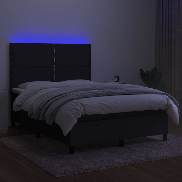 Letto a Molle con Materasso e LED Nero 140x200 cm in Tessuto cod mxl 33615