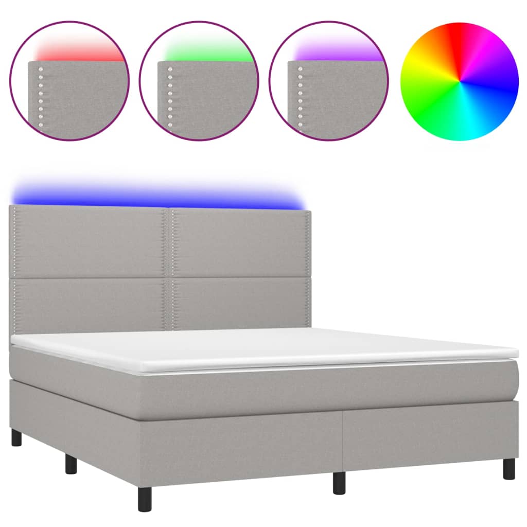 Letto a Molle Materasso e LED Grigio Chiaro 160x200 cm Tessuto cod mxl 34782