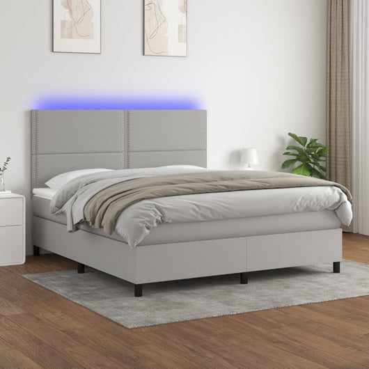 Letto a Molle Materasso e LED Grigio Chiaro 160x200 cm Tessuto cod mxl 34782