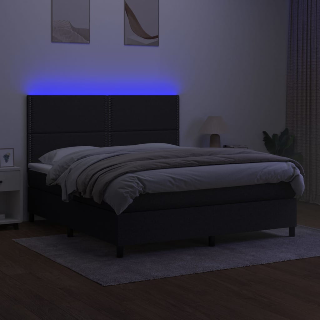 Letto a Molle con Materasso e LED Nero 160x200 cm in Tessuto cod mxl 35239