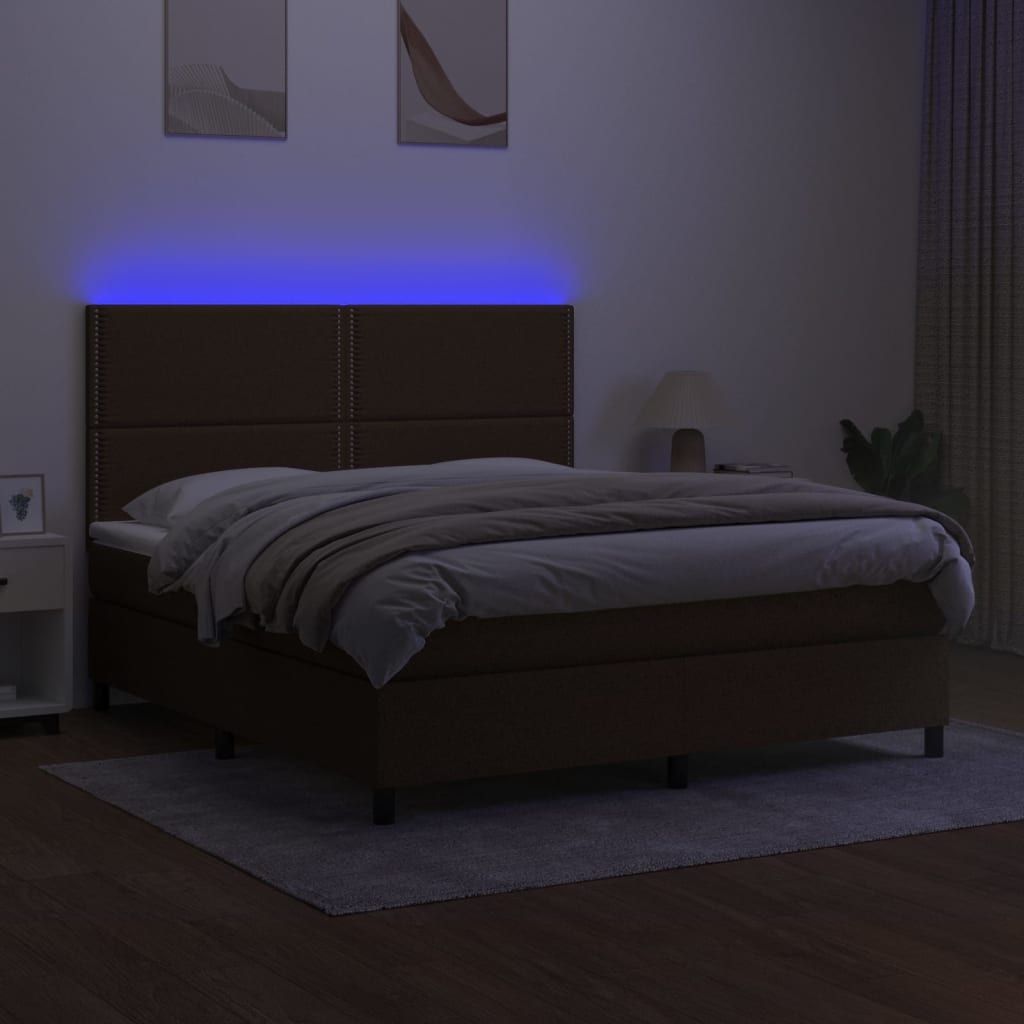 Letto a Molle Materasso e LED Marrone Scuro 160x200 cm Tessuto cod mxl 49232