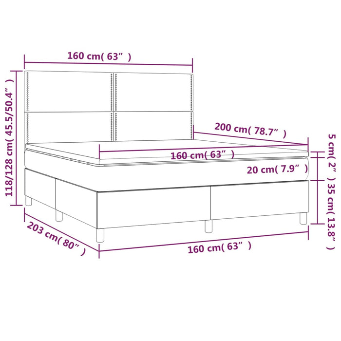 Letto a Molle Materasso e LED Marrone Scuro 160x200 cm Tessuto cod mxl 49232