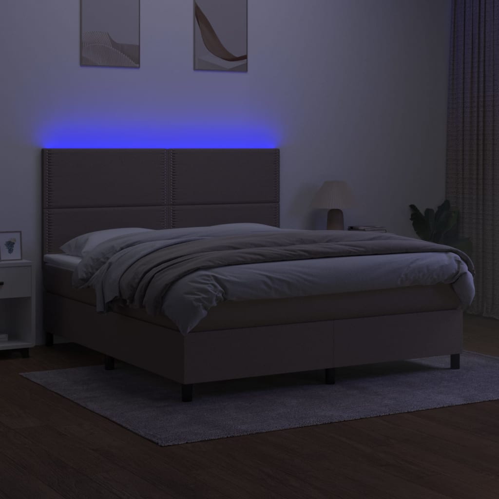 Letto a Molle con Materasso e LED Tortora 160x200 cm in Tessuto cod mxl 52197