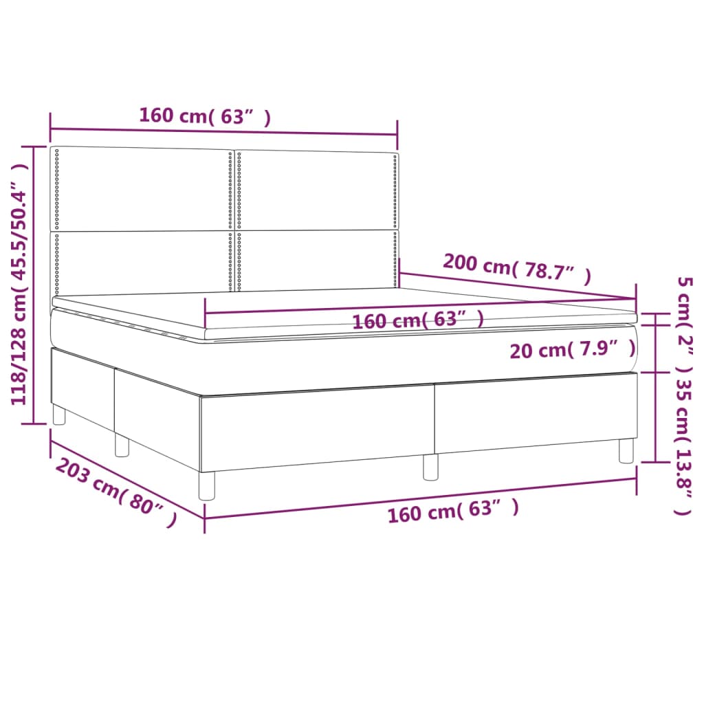 Letto a Molle con Materasso e LED Tortora 160x200 cm in Tessuto cod mxl 52197