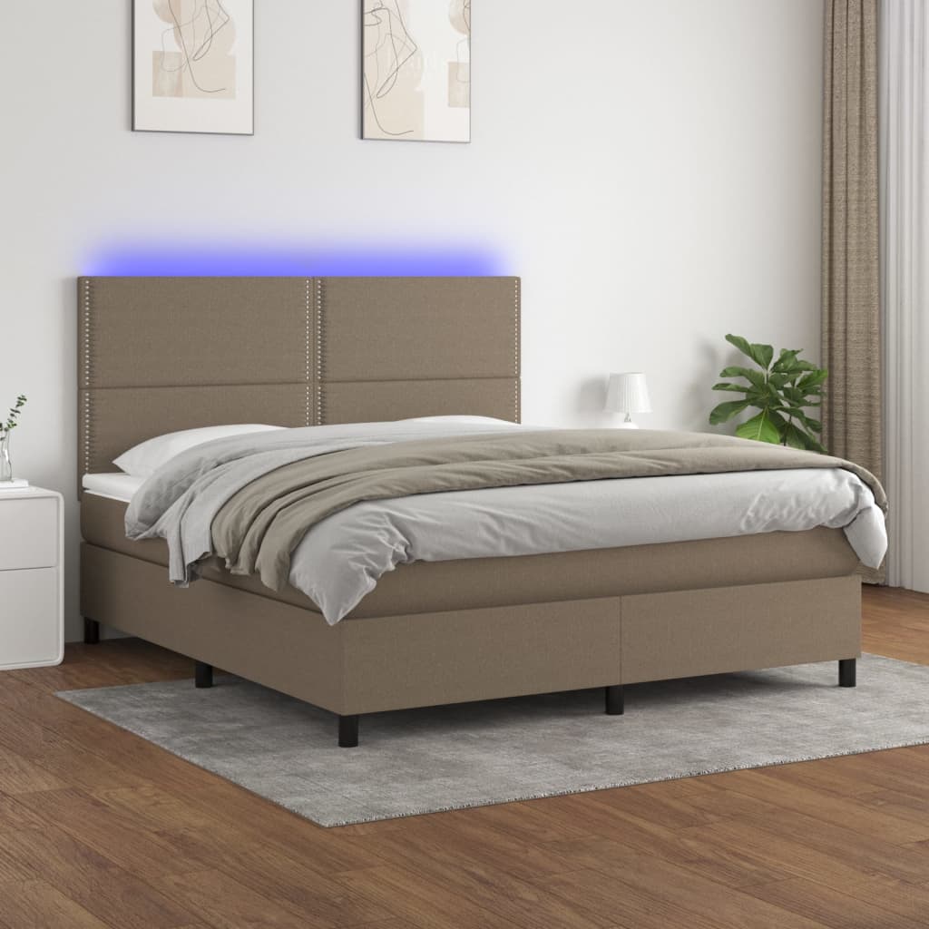 Letto a Molle con Materasso e LED Tortora 160x200 cm in Tessuto cod mxl 52197