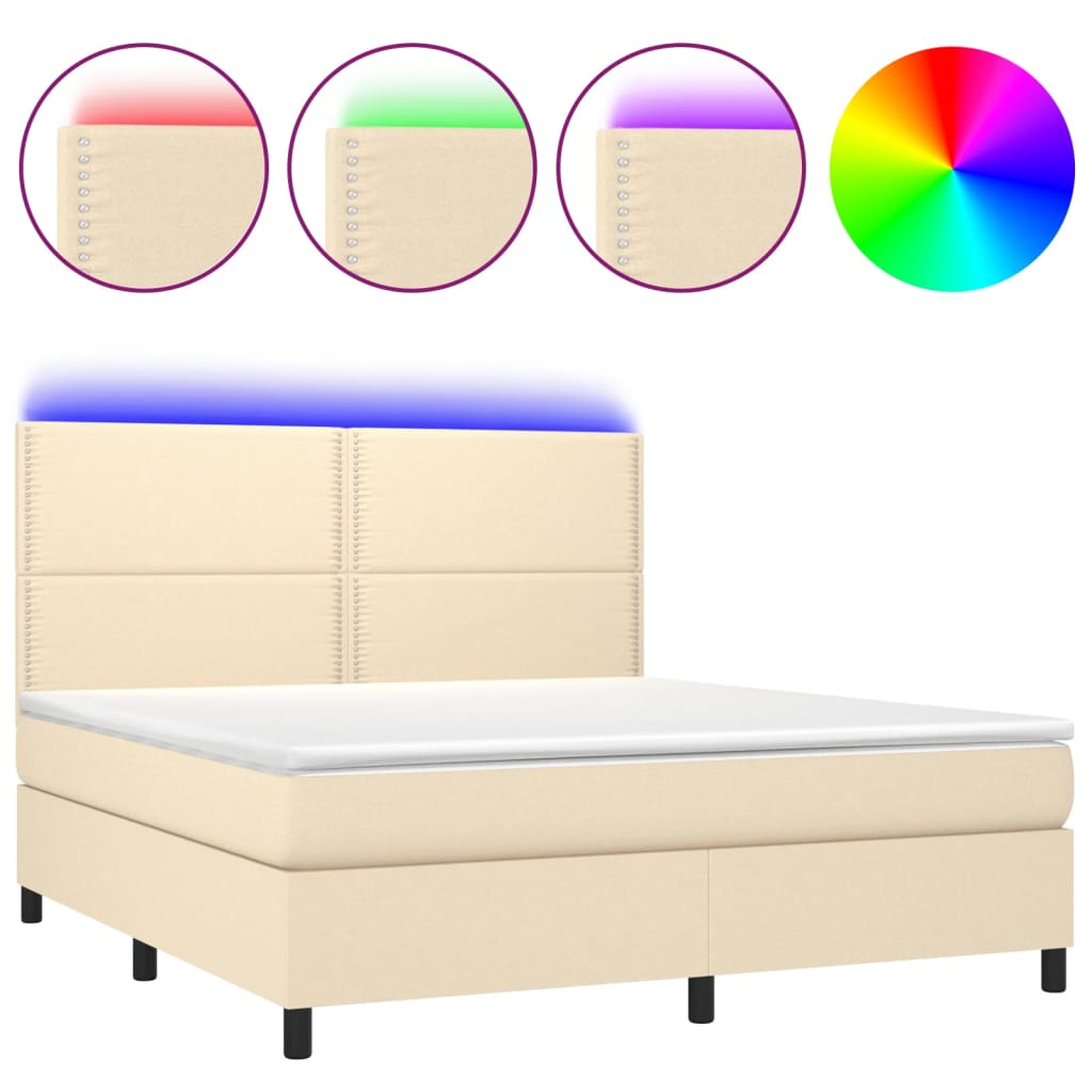 Letto a Molle con Materasso e LED Crema 160x200 cm in Tessuto cod mxl 35241