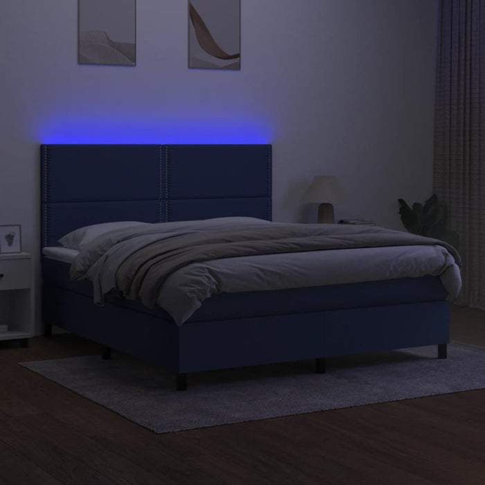 Letto a Molle con Materasso e LED Blu 160x200 cm in Tessuto cod mxl 35775