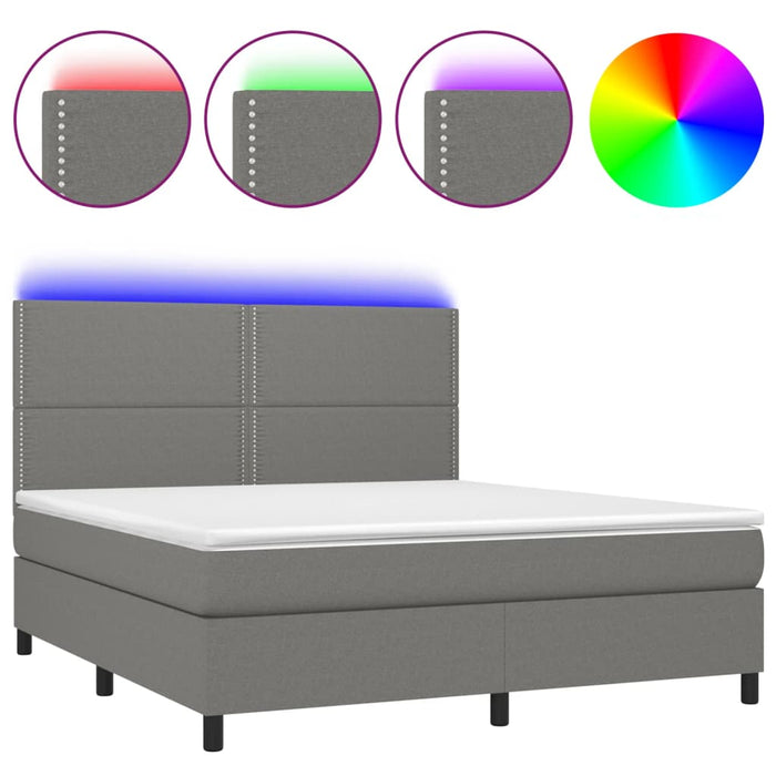 Letto a Molle Materasso e LED Grigio Scuro 180x200cm in Tessuto 3134814