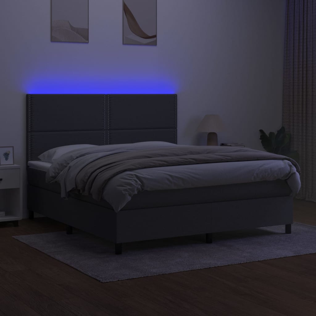 Letto a Molle Materasso e LED Grigio Scuro 180x200cm in Tessuto 3134814