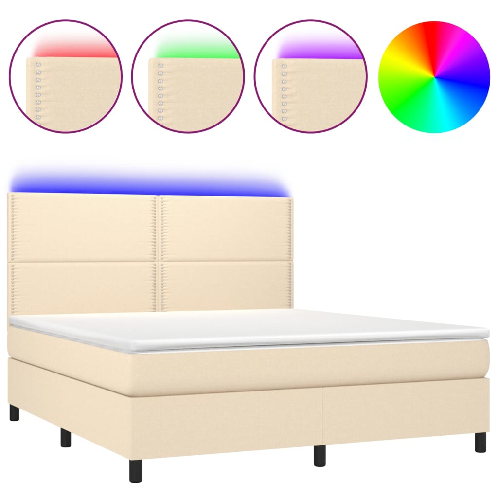 Letto a Molle con Materasso e LED Crema 180x200 cm in Tessuto 3134818