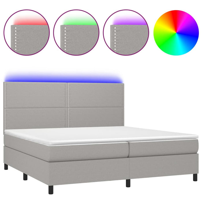 Letto a Molle Materasso e LED Grigio Chiaro 200x200 cm Tessuto cod mxl 56530