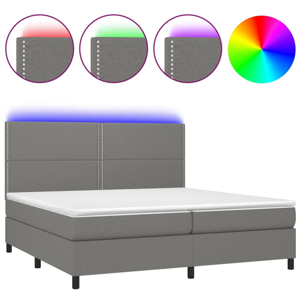 Letto a Molle Materasso e LED Grigio Scuro 200x200cm in Tessuto cod mxl 33608