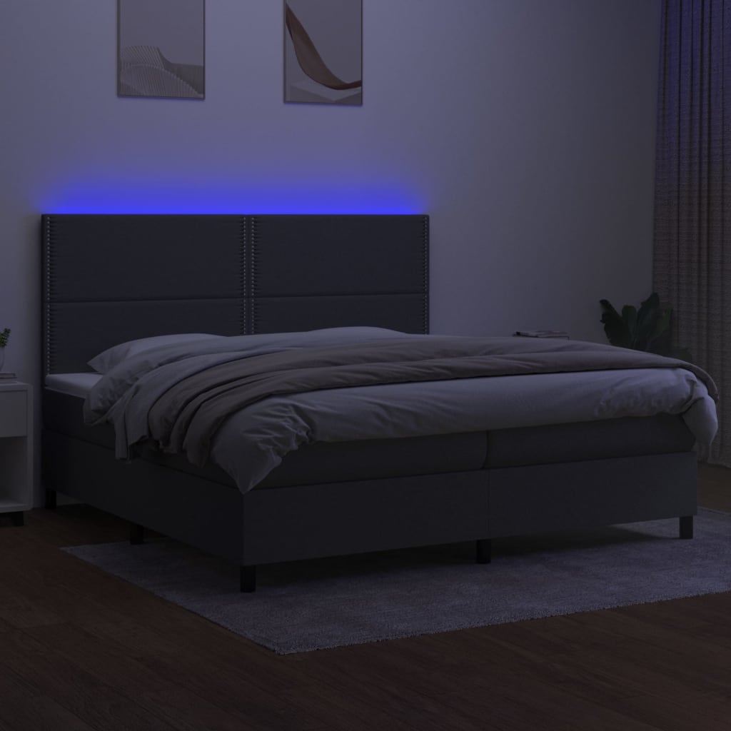 Letto a Molle Materasso e LED Grigio Scuro 200x200cm in Tessuto cod mxl 33608