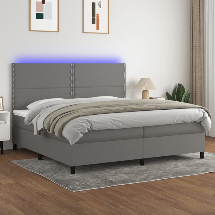 Letto a Molle Materasso e LED Grigio Scuro 200x200cm in Tessuto cod mxl 33608