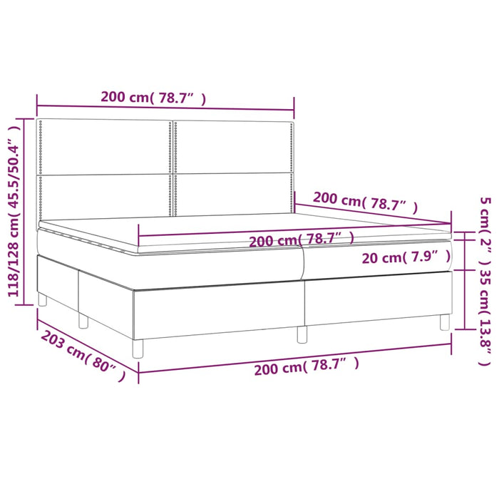 Letto a Molle Materasso e LED Nero 200x200cm in Tessuto cod mxl 54452