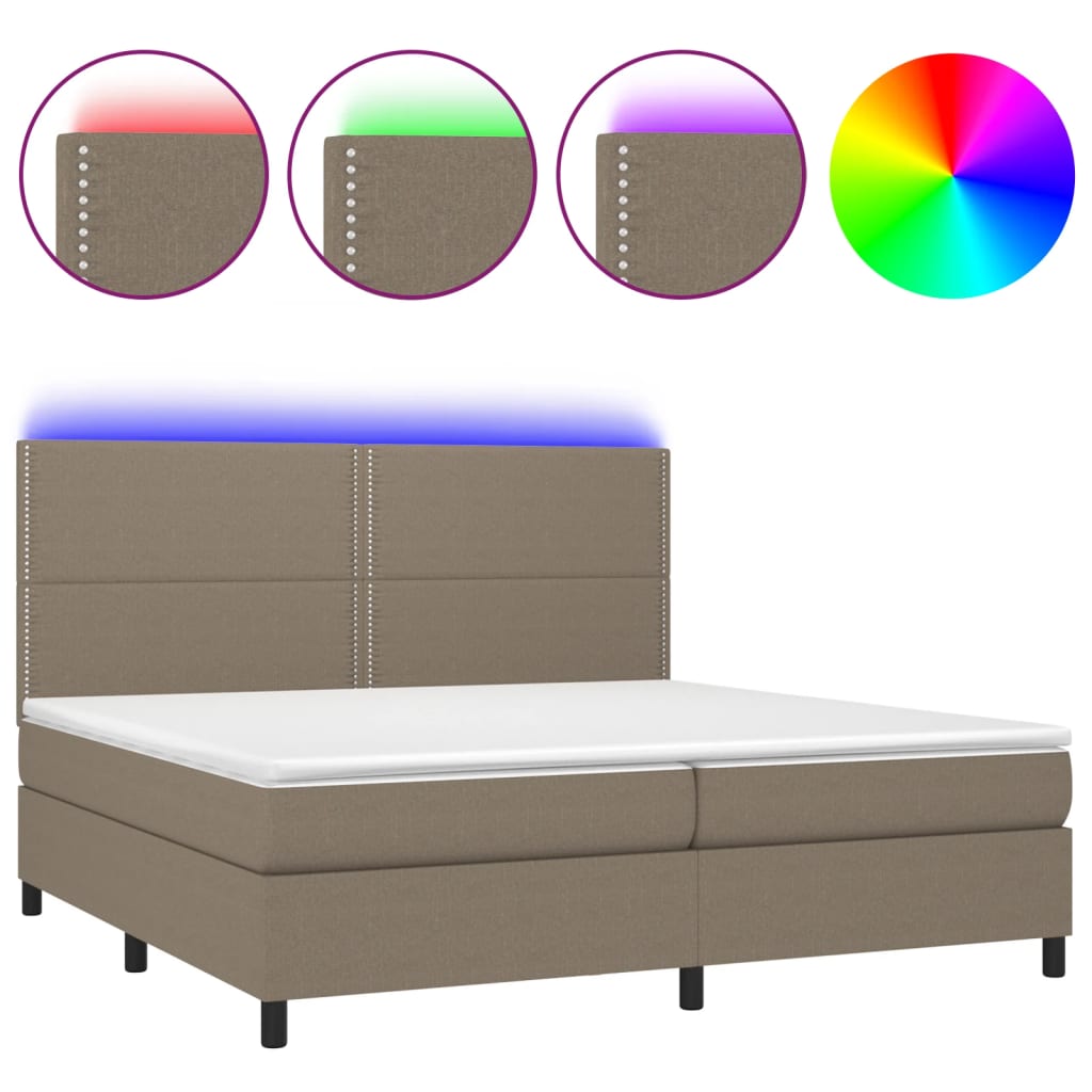 Letto a Molle Materasso e LED tortora 200x200cm in Tessuto 3134825