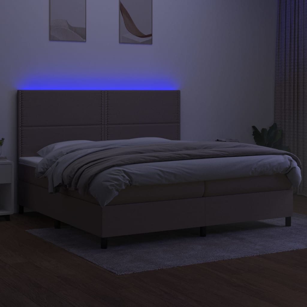 Letto a Molle Materasso e LED tortora 200x200cm in Tessuto 3134825