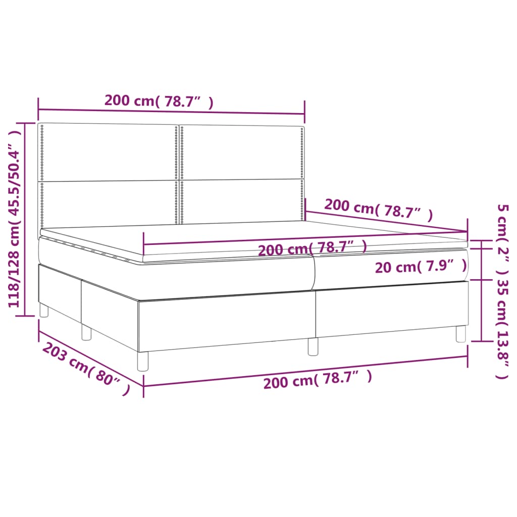 Letto a Molle Materasso e LED tortora 200x200cm in Tessuto 3134825