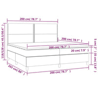 Letto a Molle Materasso e LED tortora 200x200cm in Tessuto 3134825