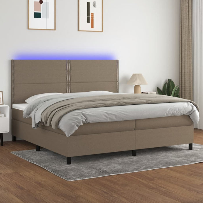 Letto a Molle Materasso e LED tortora 200x200cm in Tessuto 3134825