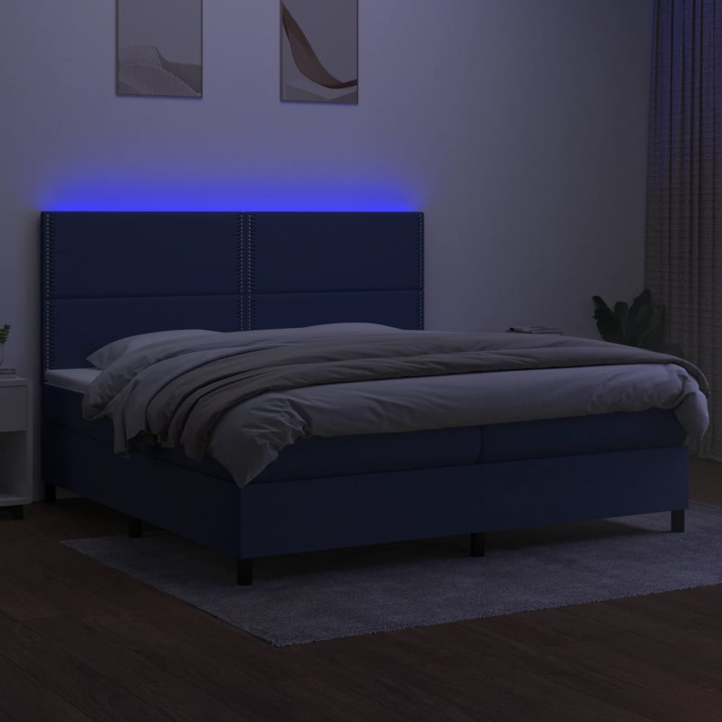 Letto a Molle Materasso e LED Blu 200x200cm in Tessuto 3134827