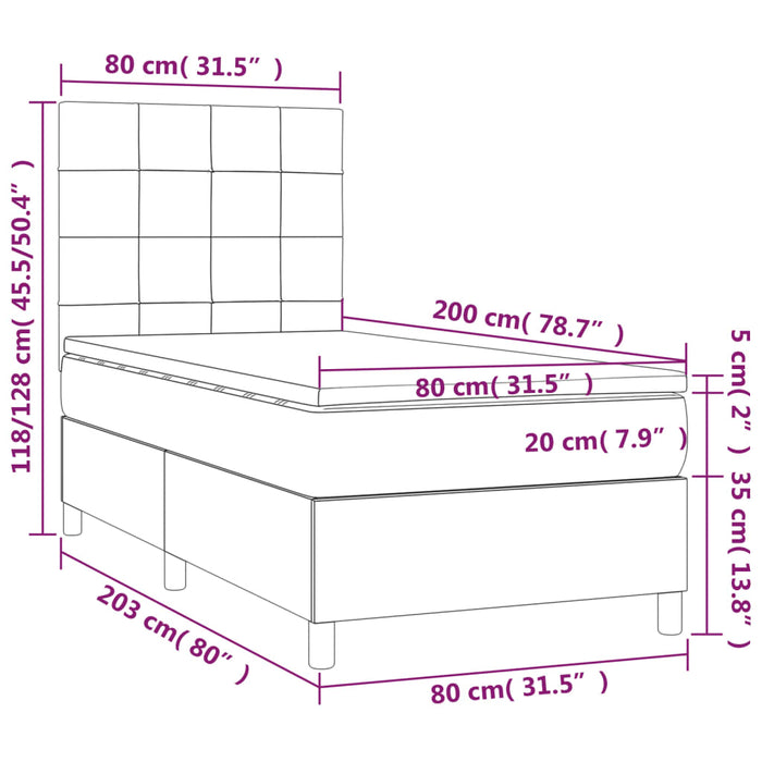 Letto a Molle con Materasso e LED Tortora 80x200 cm in Tessuto 3134833