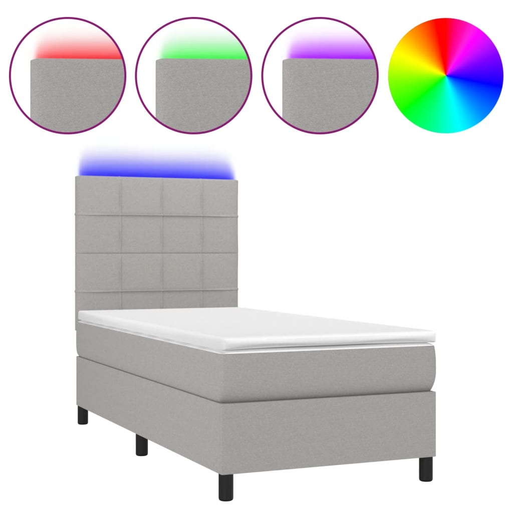 Letto a Molle Materasso e LED Grigio Chiaro 90x200 cm Tessuto 3134845