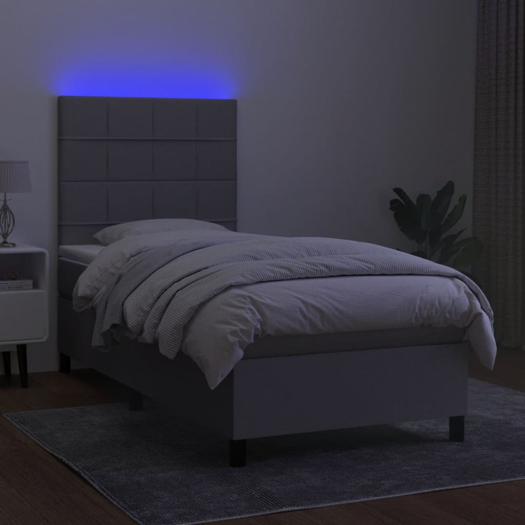 Letto a Molle Materasso e LED Grigio Chiaro 90x200 cm Tessuto 3134845