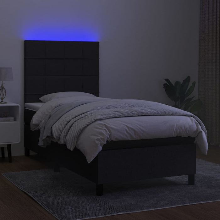 Letto a Molle con Materasso e LED Nero 90x200 cm in Tessuto 3134847