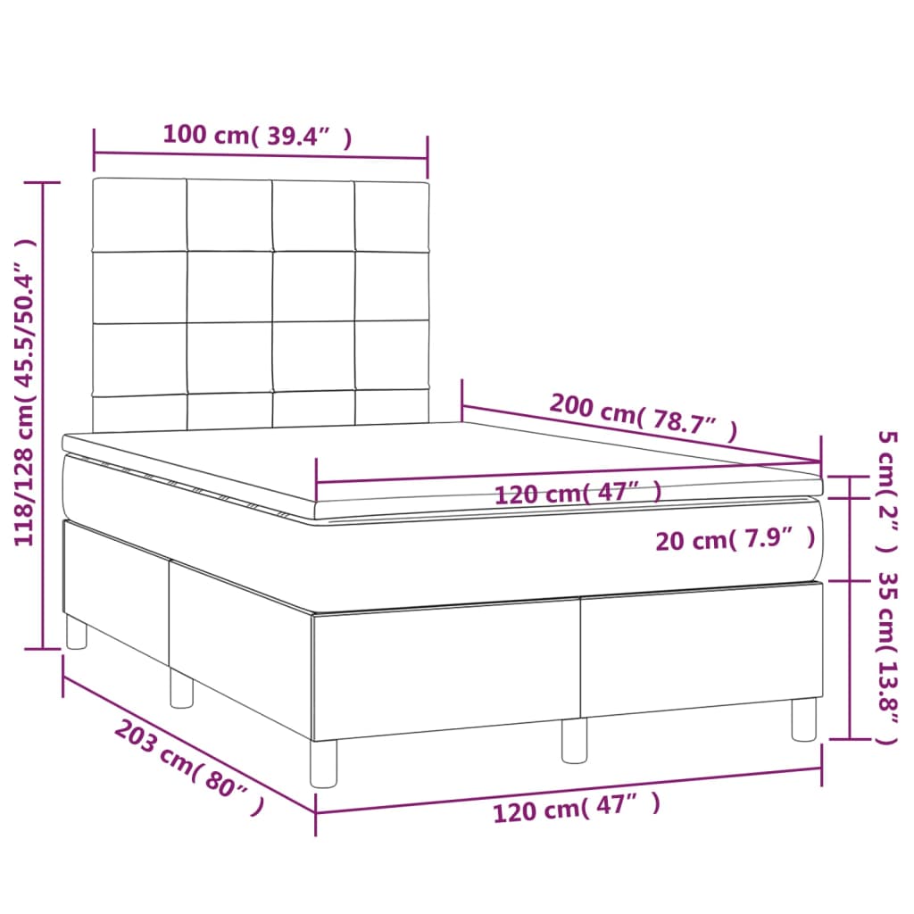 Letto a Molle Materasso e LED Grigio Chiaro 120x200 cm Tessuto cod mxl 64682