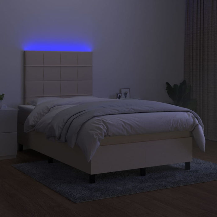 Letto a Molle con Materasso e LED Crema 120x200cm in Tessuto 3134866