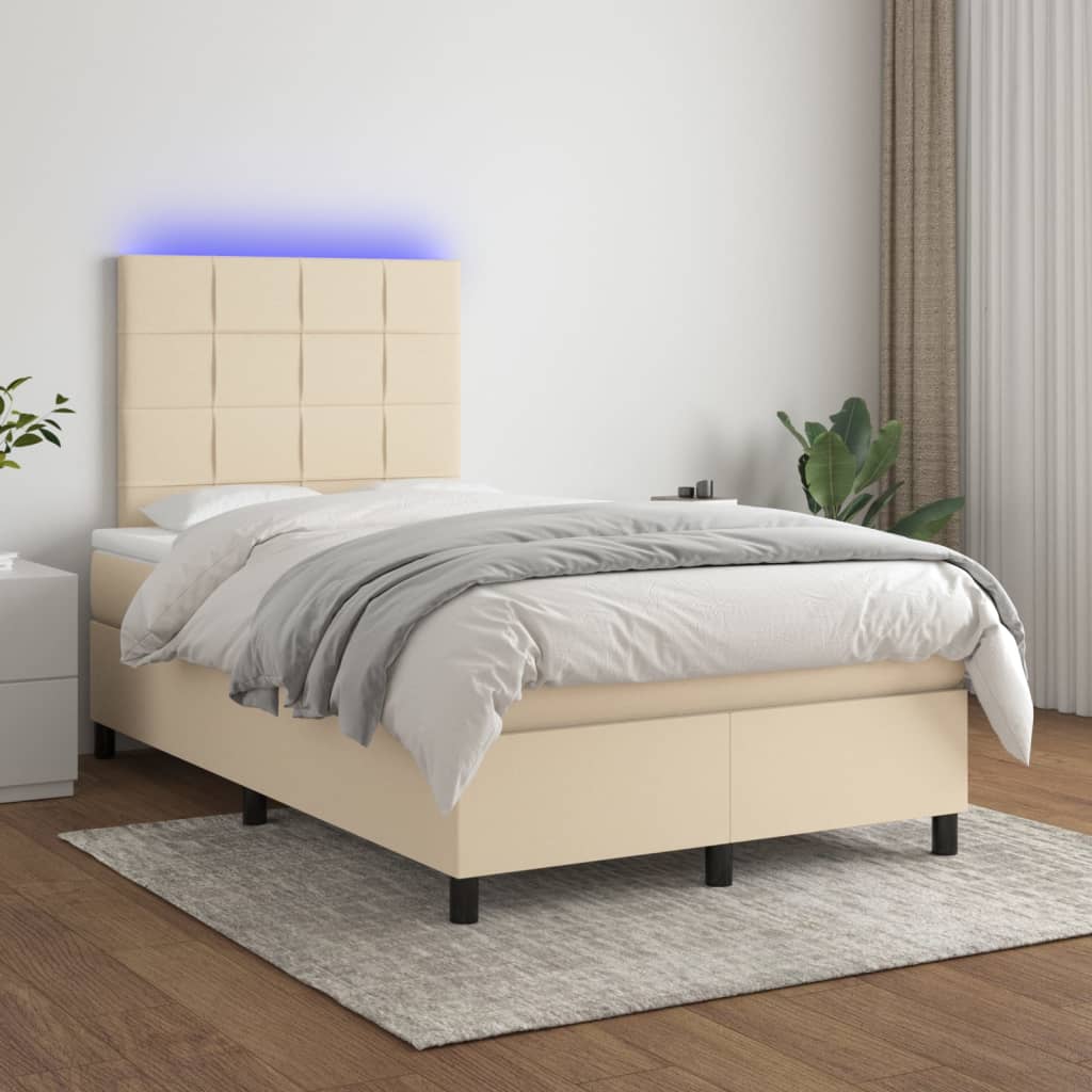 Letto a Molle con Materasso e LED Crema 120x200cm in Tessuto 3134866