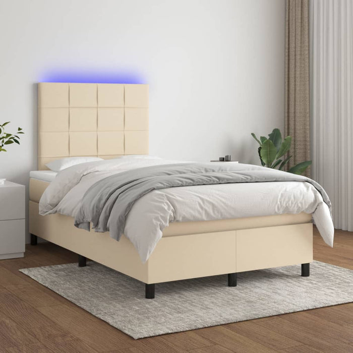 Letto a Molle con Materasso e LED Crema 120x200cm in Tessuto 3134866