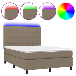 Letto a Molle con Materasso e LED Tortora 140x190 cm in Tessuto 3134873