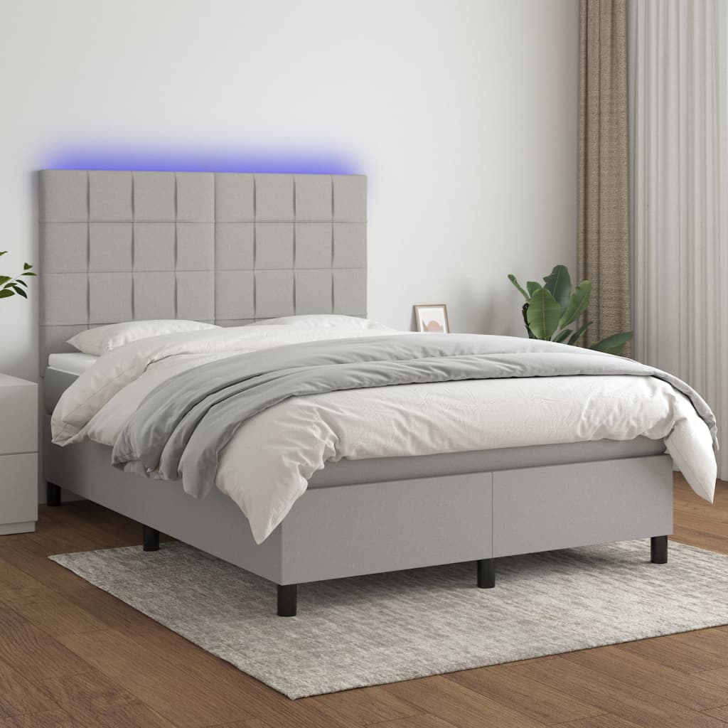 Letto a Molle Materasso e LED Grigio Chiaro 140x200 cm Tessuto cod mxl 37289