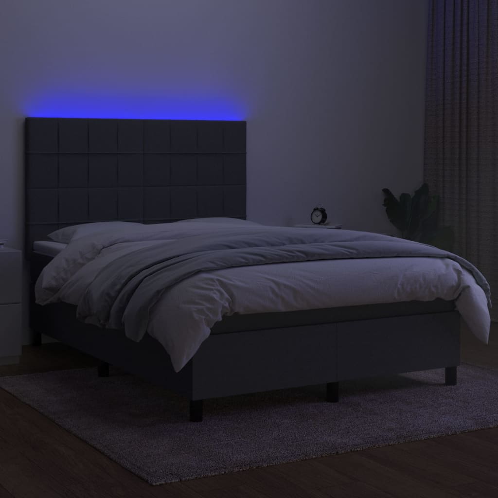 Letto a Molle Materasso e LED Grigio Scuro 140x200cm in Tessuto cod mxl 40185