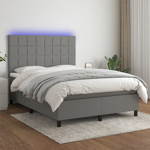 Letto a Molle Materasso e LED Grigio Scuro 140x200cm in Tessuto cod mxl 40185