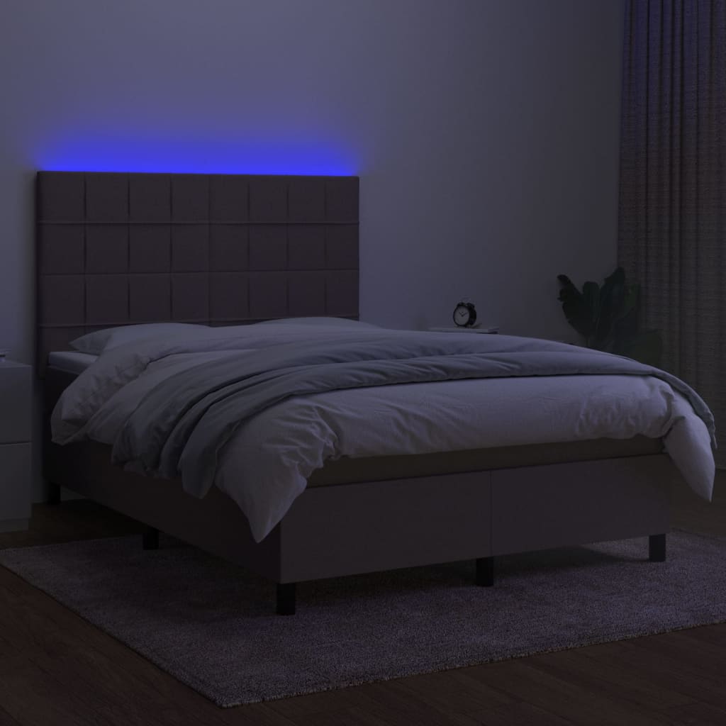 Letto a Molle con Materasso e LED Tortora 140x200 cm in Tessuto cod mxl 33779