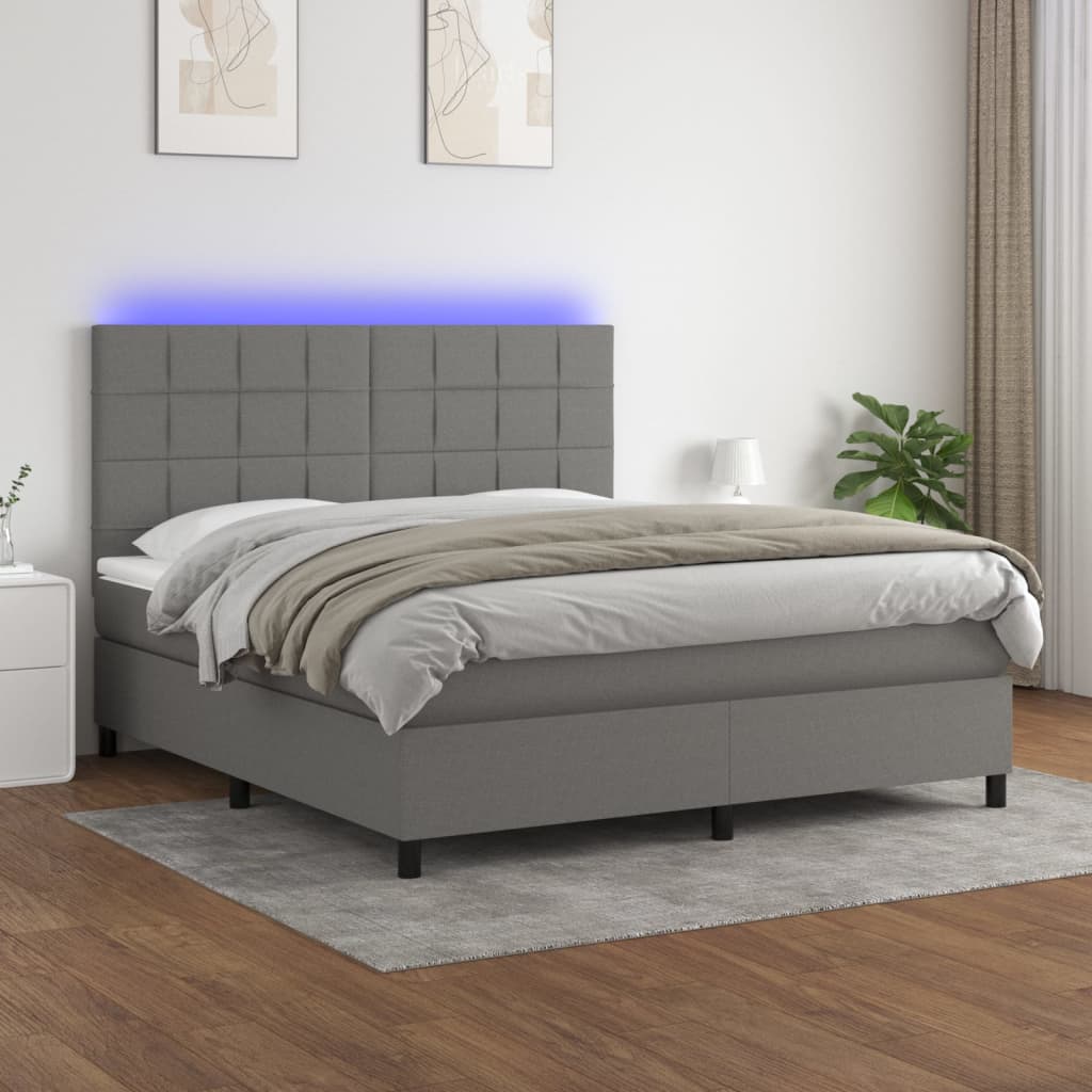 Letto a Molle Materasso e LED Grigio Scuro 160x200cm in Tessuto 3134886