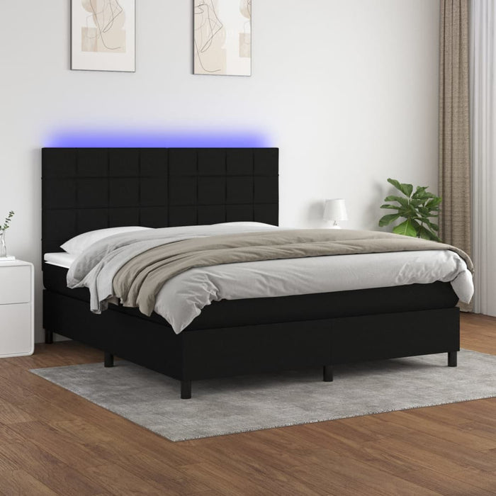 Letto a Molle con Materasso e LED Nero 160x200 cm in Tessuto 3134887