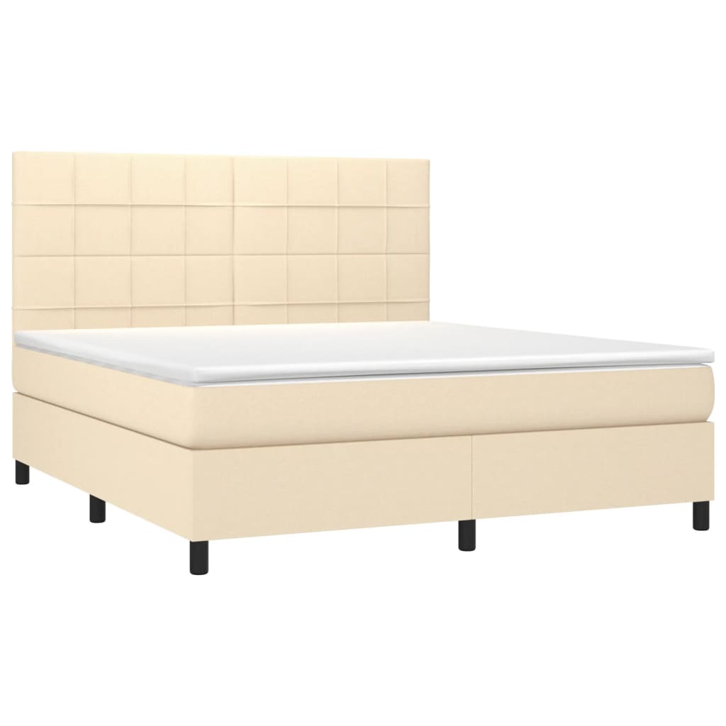 Letto a Molle con Materasso e LED Crema 160x200 cm in Tessuto 3134890